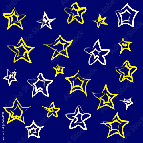 Stars seamless vector pattern. Colorful background of multicolored scribbled chaotic stars. Hand drawn illustration. EPS10.