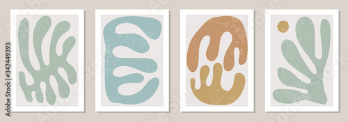 Set of Matisse inspired contemporary collage posters with abstract organic shapes in neutral colors