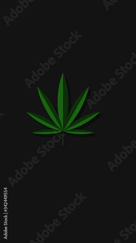 Cannabis-Symbol. Vektor Illustration. Canada plant. Canada. Leaf plant on grey background with short shadow.
