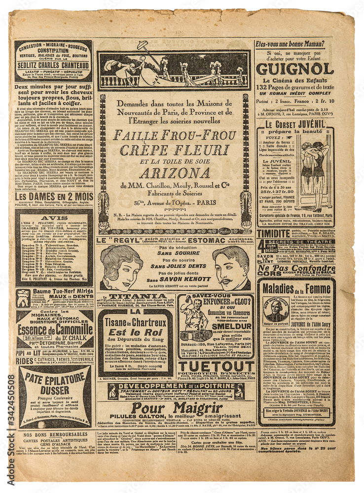 Old newspaper page vintage advertising Used paper background Stock Adobe Stock