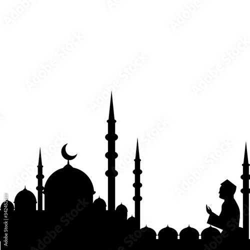 Islam. Ramadan kareem, Mosque, mullah, prayer. Black symbols Celebration Concept