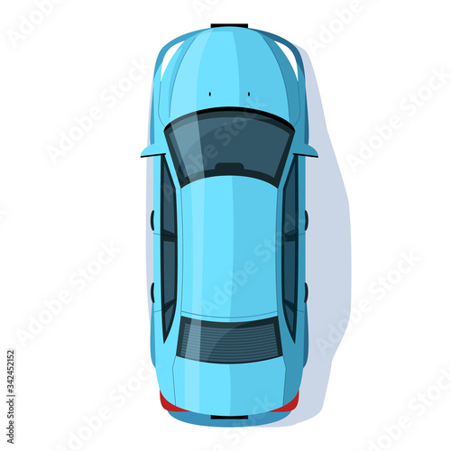 Blue sedan semi flat RGB color vector illustration