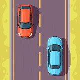 Cars on road semi flat vector illustration top view