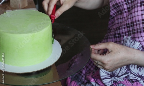 Cake in the process of cooking macro 
