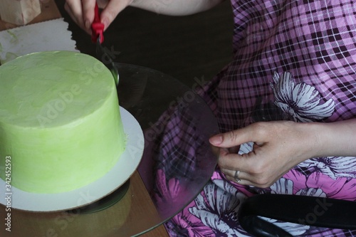 Cake in the process of cooking macro 