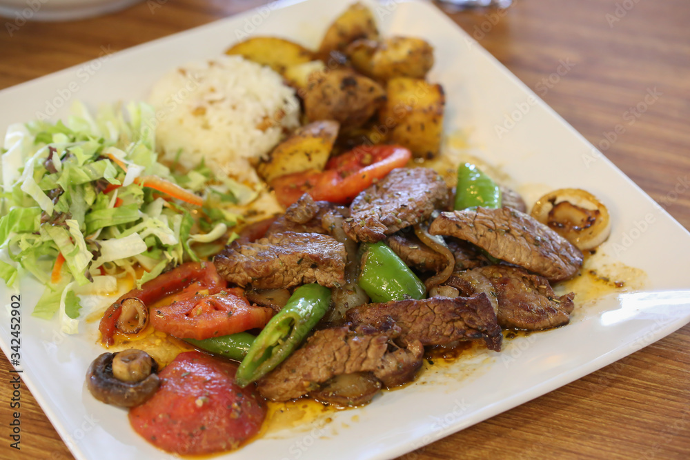 beef steak with vegetables and salad