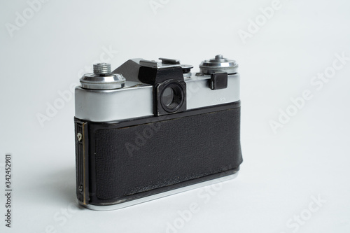 silver old vintage film camera zenith on a white background