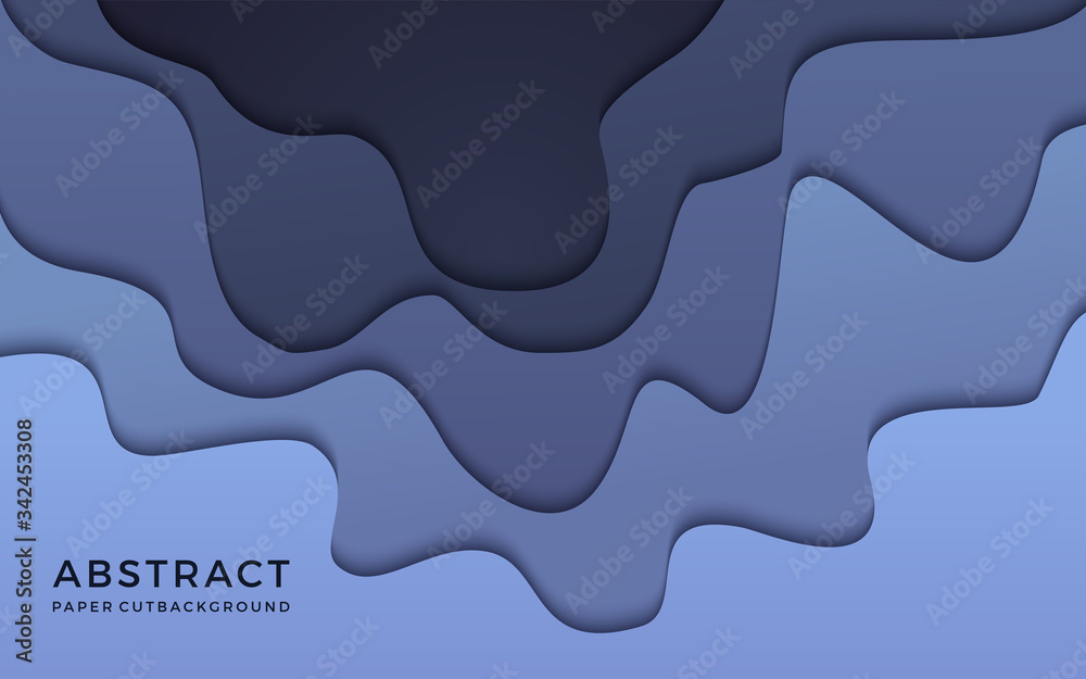 Abstract paper cut design background in blue dark colors. Vector illustration 3d style.