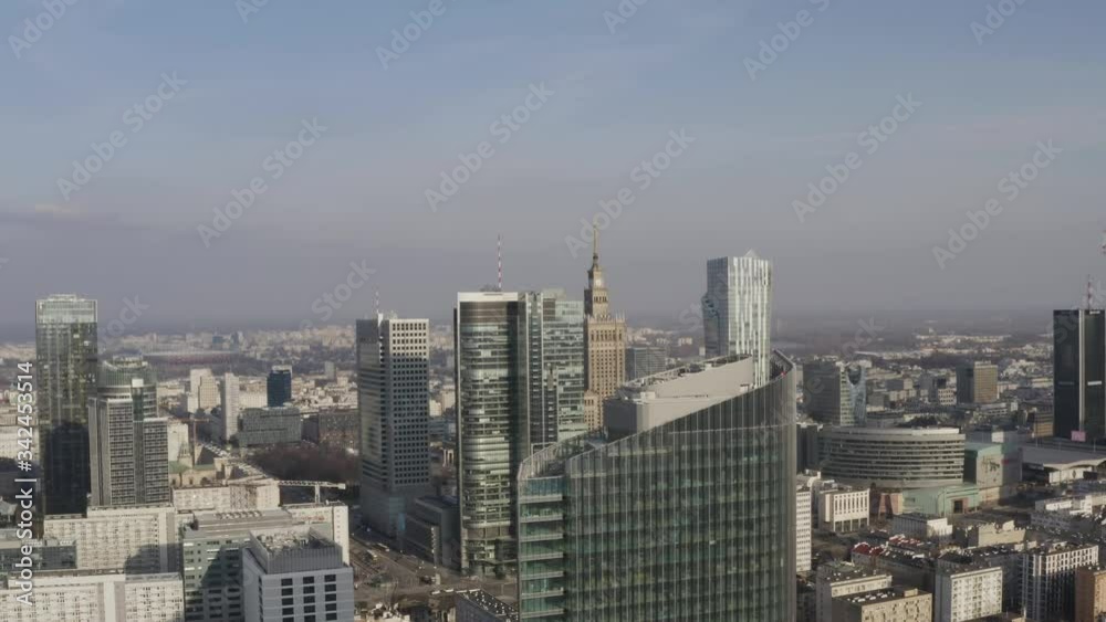 Drone 4k. View of city during Coronavirus. Warsaw in Poland. Skyscreapers, buildings, streets. Drone 4k. View of city during Coronavirus. Warsaw in Poland. Skyscreapers, buildings, streets.