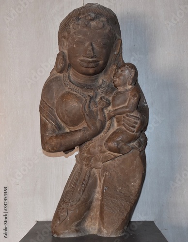 Gwalior, Madhya Pradesh/India - March 15, 2020 : Sculpture of Mother-Child