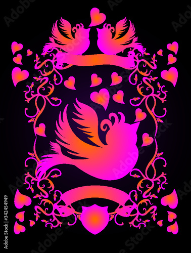 tattoo tribal bird of paradise and heart print embroidery graphic design vector art