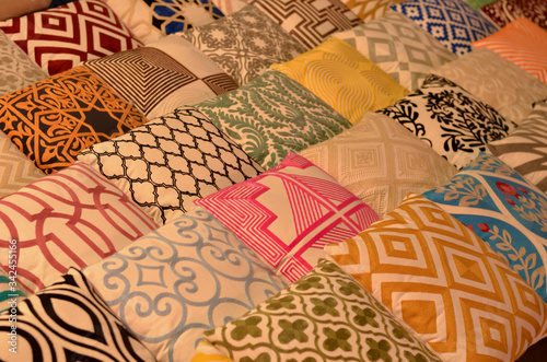 Fancy cotton pillow cushion covers on display in a Swadeshi khadi handloom exhibition at Dilli Haat, New Delhi, India International Trade Fair (IITF) photo