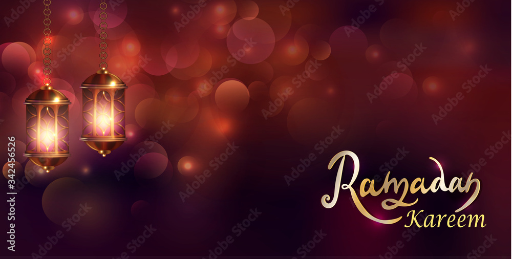 Ramadan Kareem greeting on blurred background