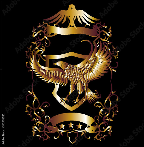 Golden eagle and emblem print embroidery graphic design vector art