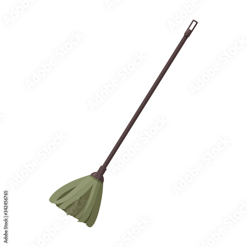 Green mop vector illustration. Single tool isolated on white background.