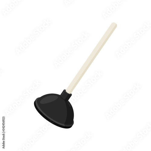 Black rubber plunger isolated in flat style. House cleaning tool, housework supplies vector illustration.