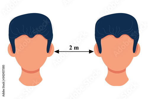 Social distancing with arrow distance between keep distance 2 m vector stock Illustration isolated on white background. Social Distancing and Self Quarantine. Quarantine measures sign. Coronavirus.