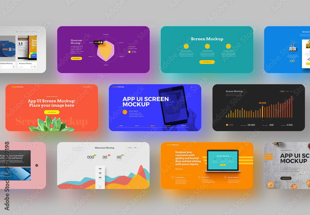 1000 F 342459198 Kmvmj04Kdnkufxjz7Jgzvfoevl1Cbw7L Landscape App Ui Screen Mockup Set Stock Template | Adobe Stock