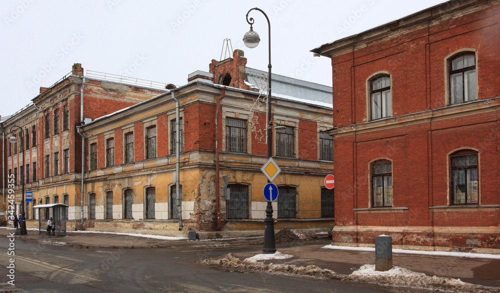 Old red bricks buildings in Russia