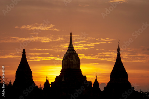 Bagan temples at sunset in Myanmar