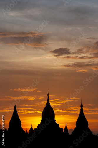 Bagan temples at sunset in Myanmar