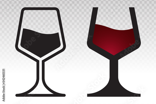 Wine glass with wine for tasting -vector flat icon on a transparent background