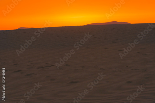 Sunset over the sand dunes  Canary Island of Fuerteventura