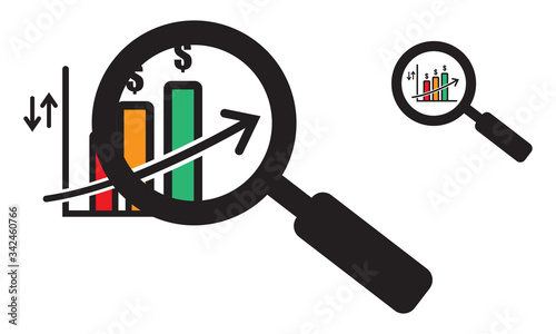 Business financial research / view bar graph vector flat icons for apps and websites on a transparent background