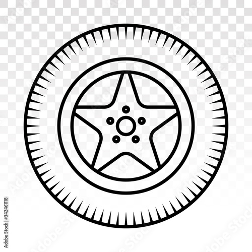 Car tire / vehicle or automobile tire alloy wheel with rim vector flat icon on a transparent background