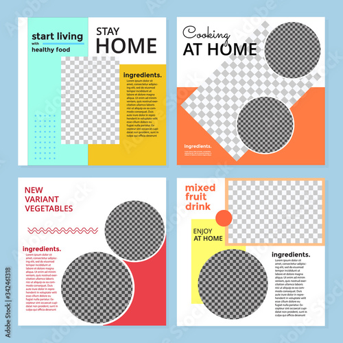 STAY AT HOME COLORFUL SOCIAL MEDIA POST HEALTY FOOD TEMPLATE FLAT VECTOR DESIGN