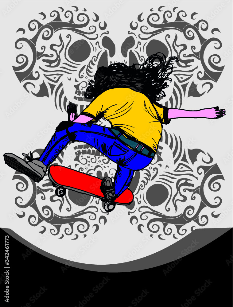 skull and skateboarder print embroidery graphic design vector art skull and skateboarder print embroidery graphic design vector art