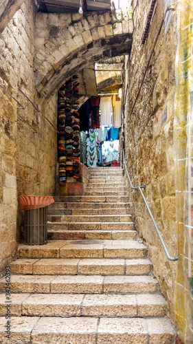 Stairway leading up to old souk  Jerusalem  Israel