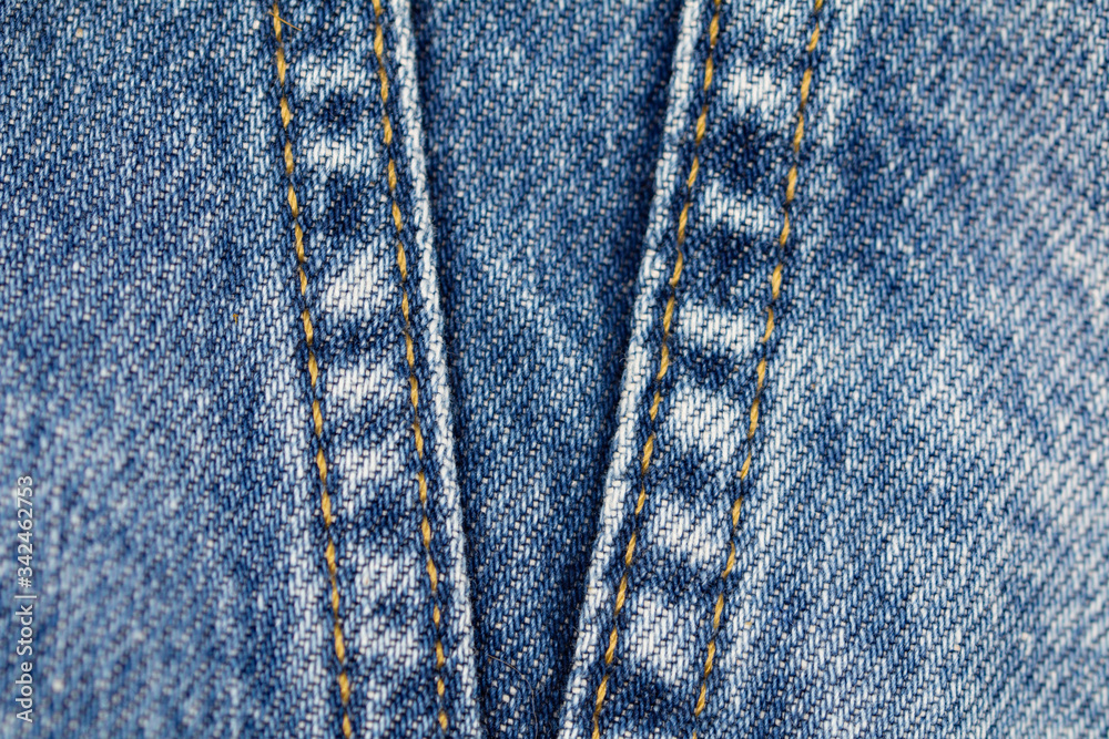 Close-up shot of denim jacket, denim stitch, denim jacket button, denim jacket's buttonhole Close-up shot of denim jacket, denim stitch, denim jacket button, denim jacket's buttonhole