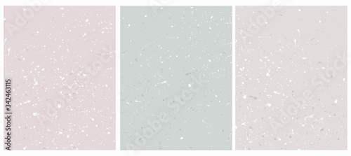 Abstract Vector Layouts with Freehand Brush Stains. White Splashes on a Dusty Pink, Gray and Pale Green Backgrounds. Geometric Backdrop. Pale Color Vector Blanks with no Text.