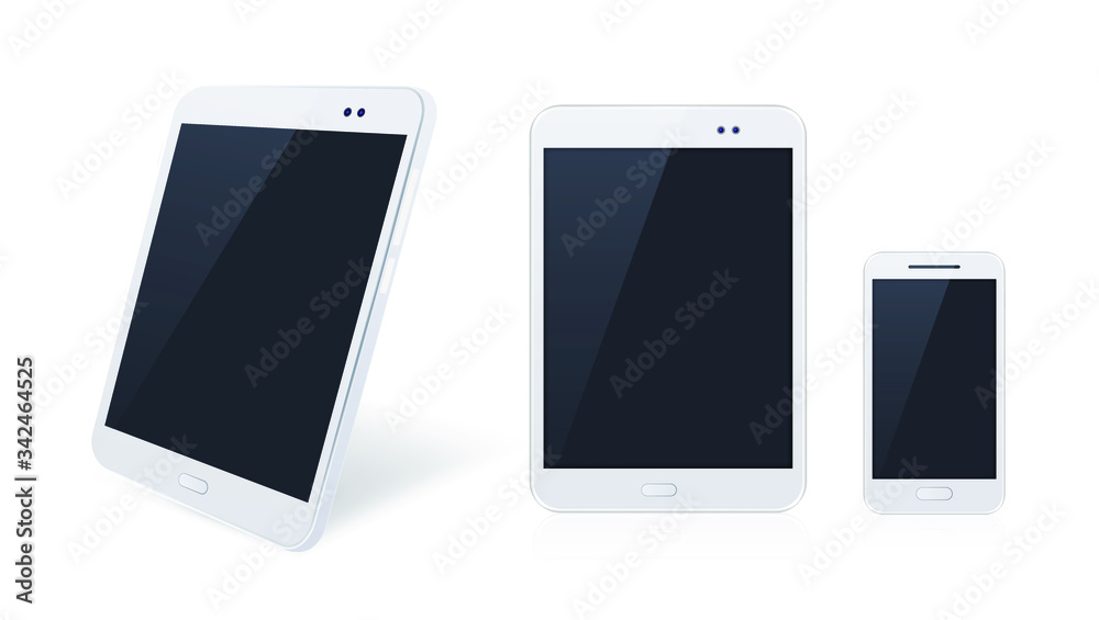 Set of White Technological Devices with Blank Black Screen on Background . Isolated Vector Elements
Set of White Technological Devices with Blank Black Screen on Background . Isolated Vector Elements