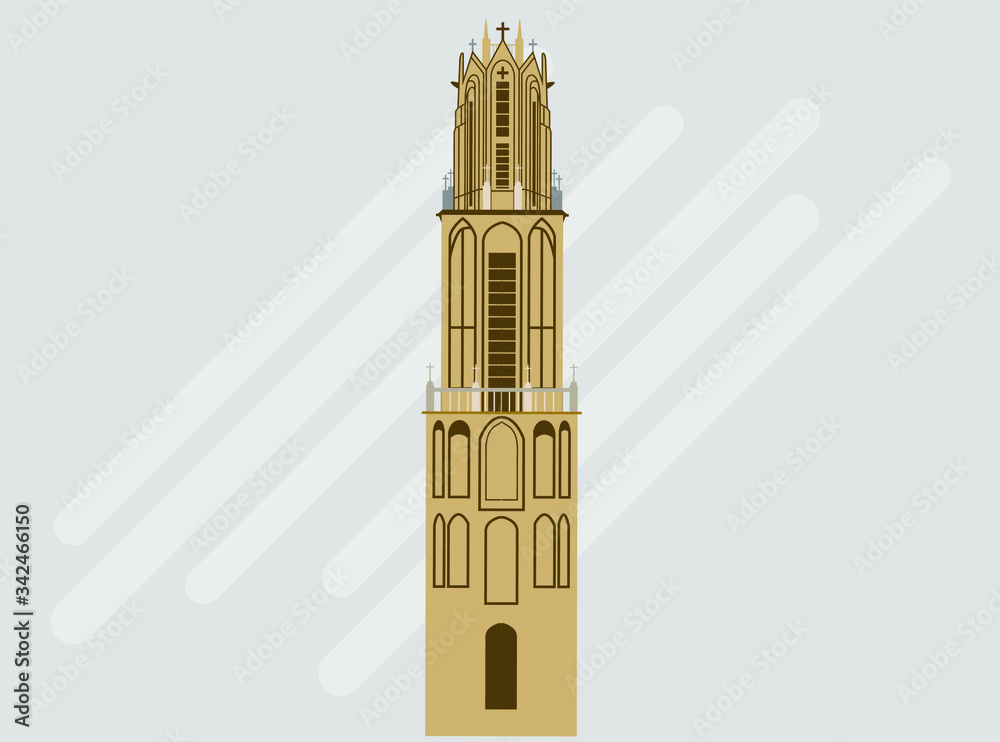 Dom Tower of Utrecht Flat Vector Icon Illustration