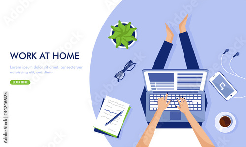Working from home landing page concept design for Freelancers or others for stay safe. workplace, remotely working at home. Stay at home .