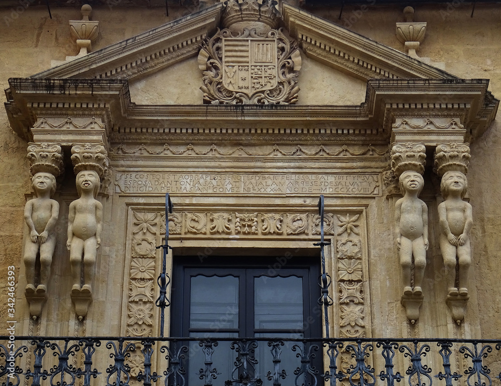 Fototapeta premium Renaisance facade and balcony in the city center of Ronda. 17 Century. Spain. 