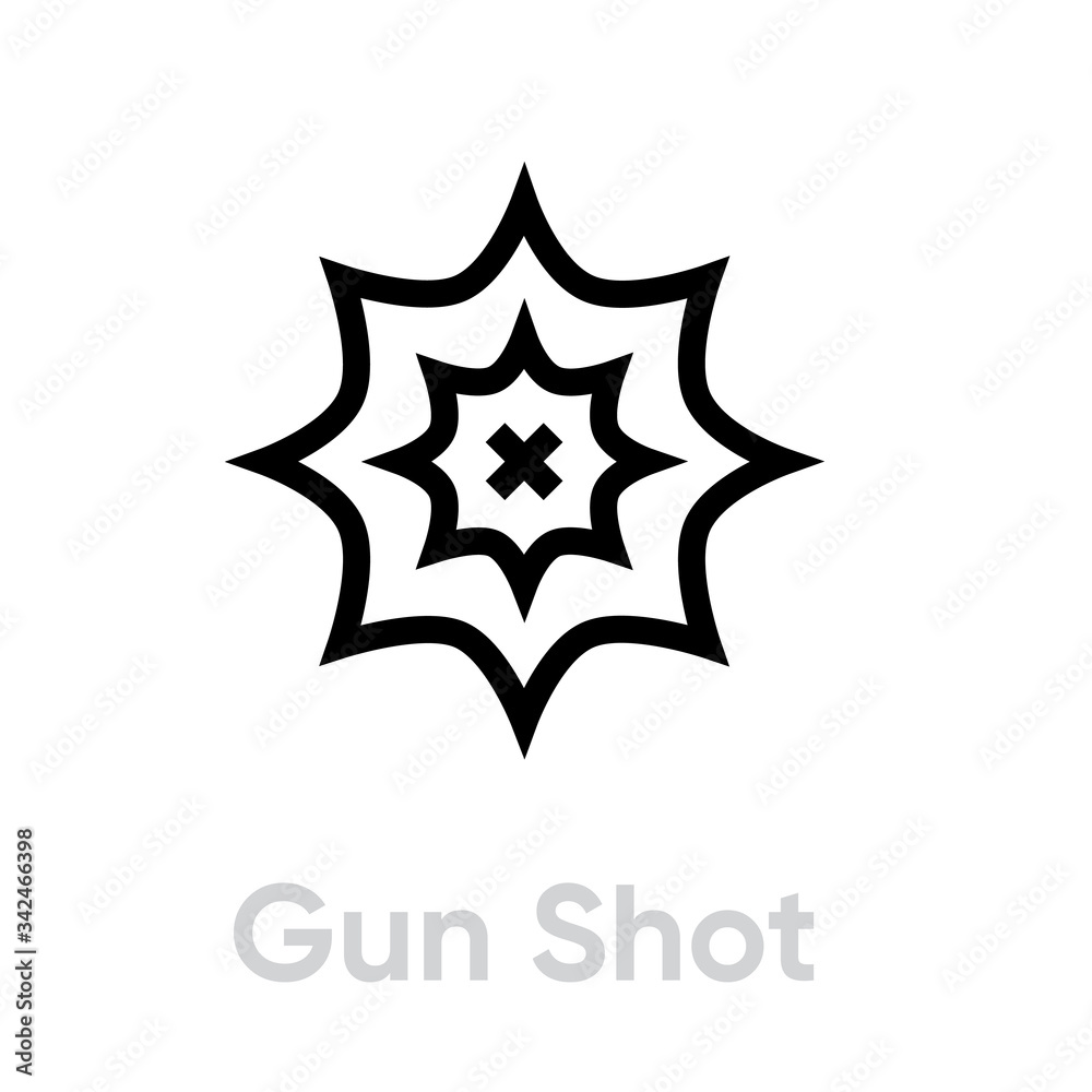 Obraz premium Gun Shot icon. Editable Vector Outline.