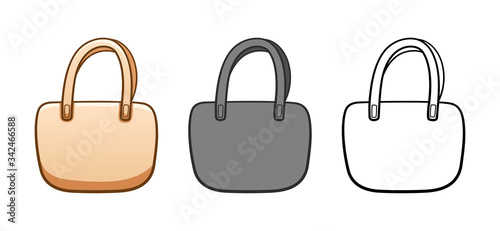 Cartoon, simple and outline style textile wide ecobags set isolated illustration on white background
