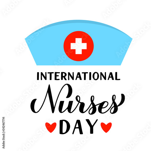 International Nurses day calligraphy hand lettering isolated on white. Easy to edit vector template for typography poster, banner, greeting card, flyer, sticker, etc.