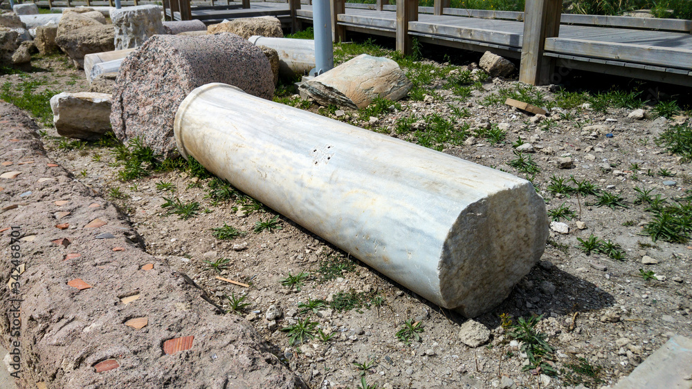 Remnants of marble pillars and columns, Caesarea, Israel Remnants of marble pillars and columns, Caesarea, Israel