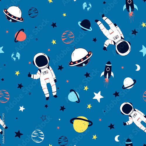 Space seamless pattern print design. Vector illustration design for fashion fabrics, textile graphics, prints.