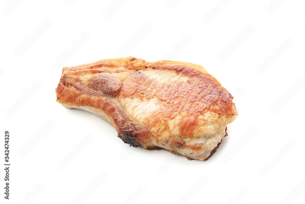 Fried pork steak isolated on white background. Grilled food Fried pork steak isolated on white background. Grilled food