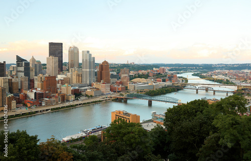 Pittsburgh Skyline Showing Downtown After Sunset Viewing From Grandview Overlook, Pittsburgh, USA. 