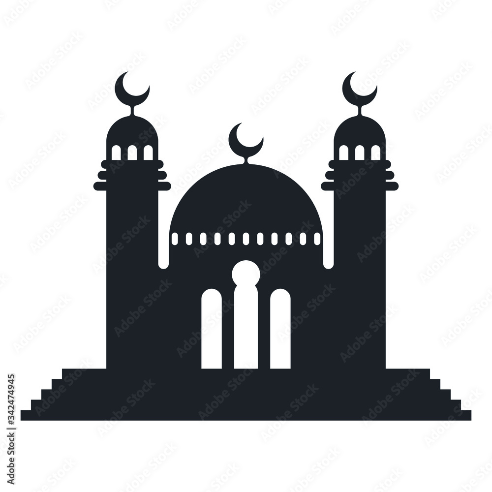 Flat design  Muslim Mosque Silhouette, vector illustration, isolated on white background