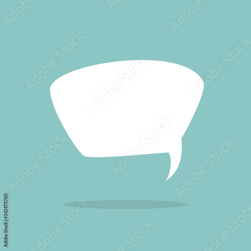 white chat speech bubble with shadow on powder blue background.