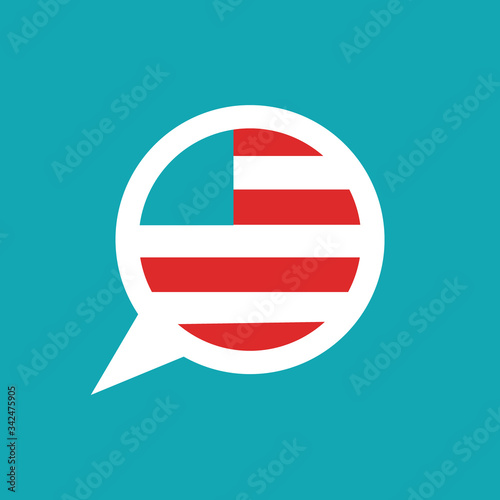 chat speech bubble with american flag isolated on blue background.