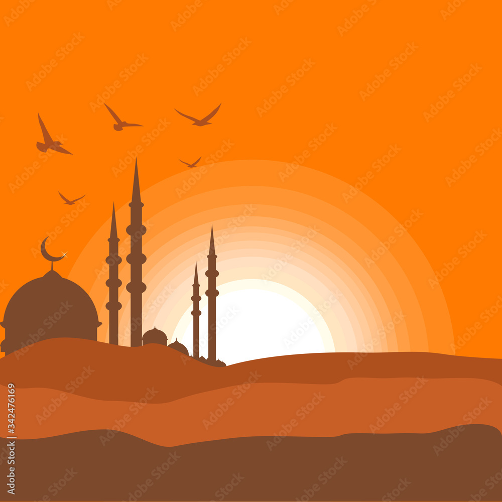 Islam. Ramadan kareem, Mosque, prayer. Black symbols Celebration vector Concept
