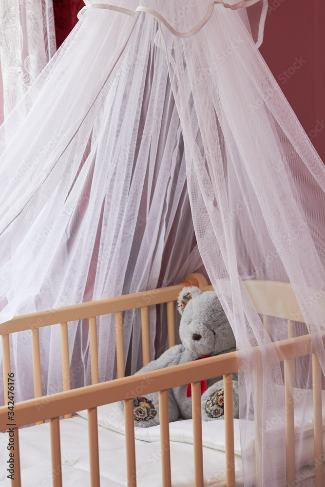 baby's expectation of birth, cooked cradle with a teddy bear toy baby's expectation of birth, cooked cradle with a teddy bear toy
